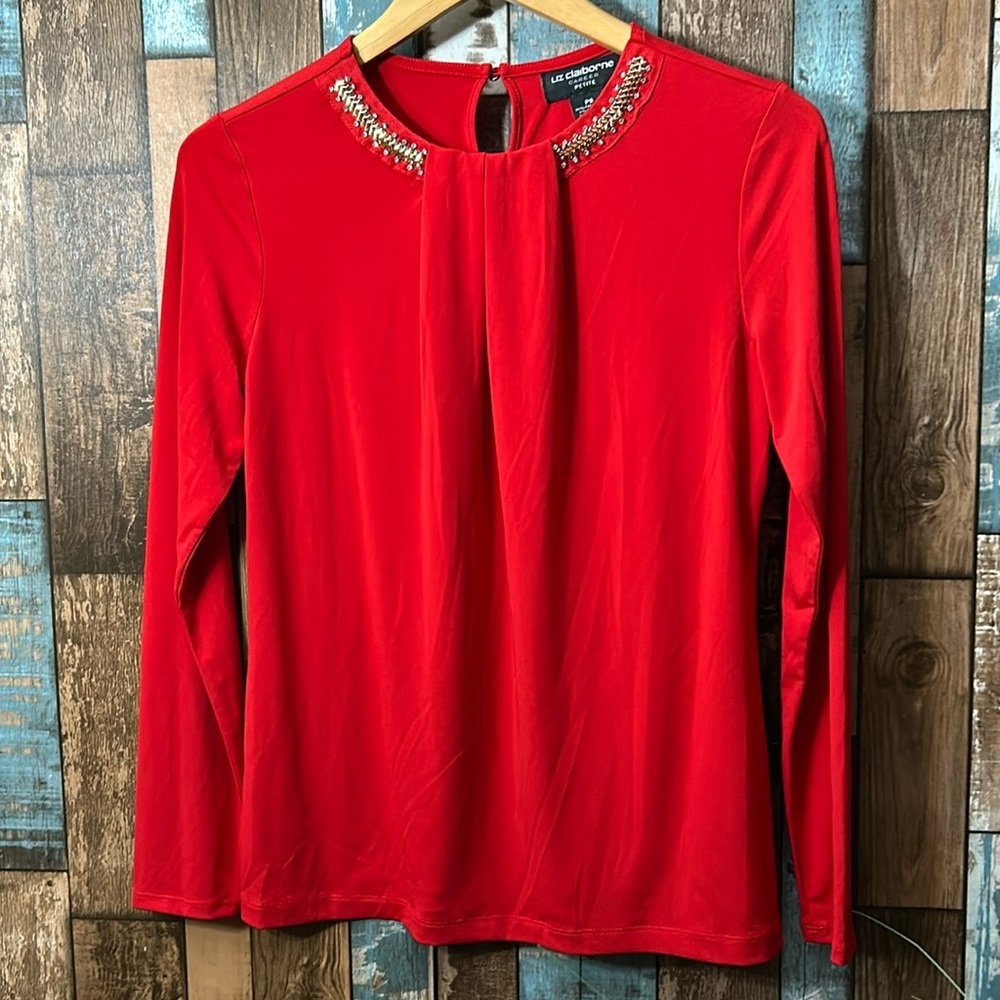 Liz Claiborne Career red embellished top